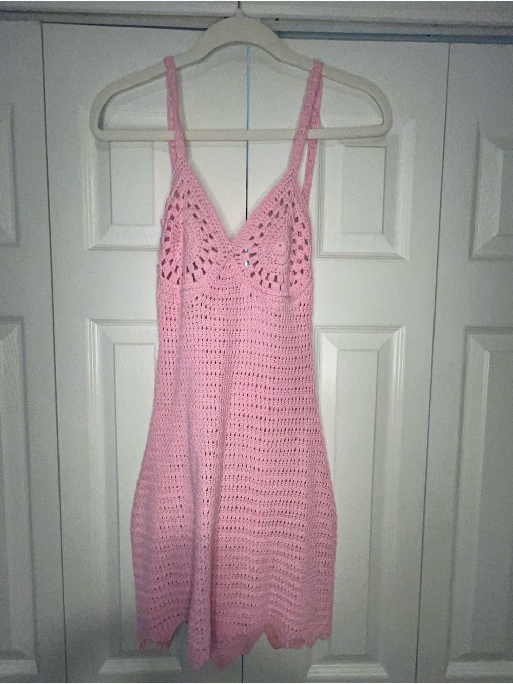 Meshki Pink Crochet Slip Dress